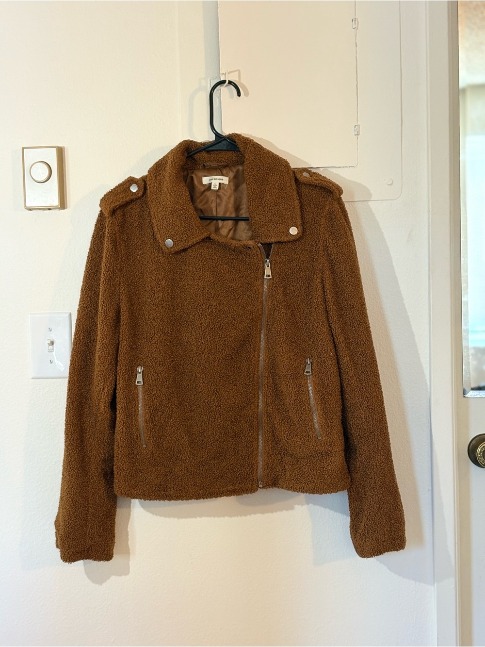 Max Studio Brown Teddy Moto Jacket